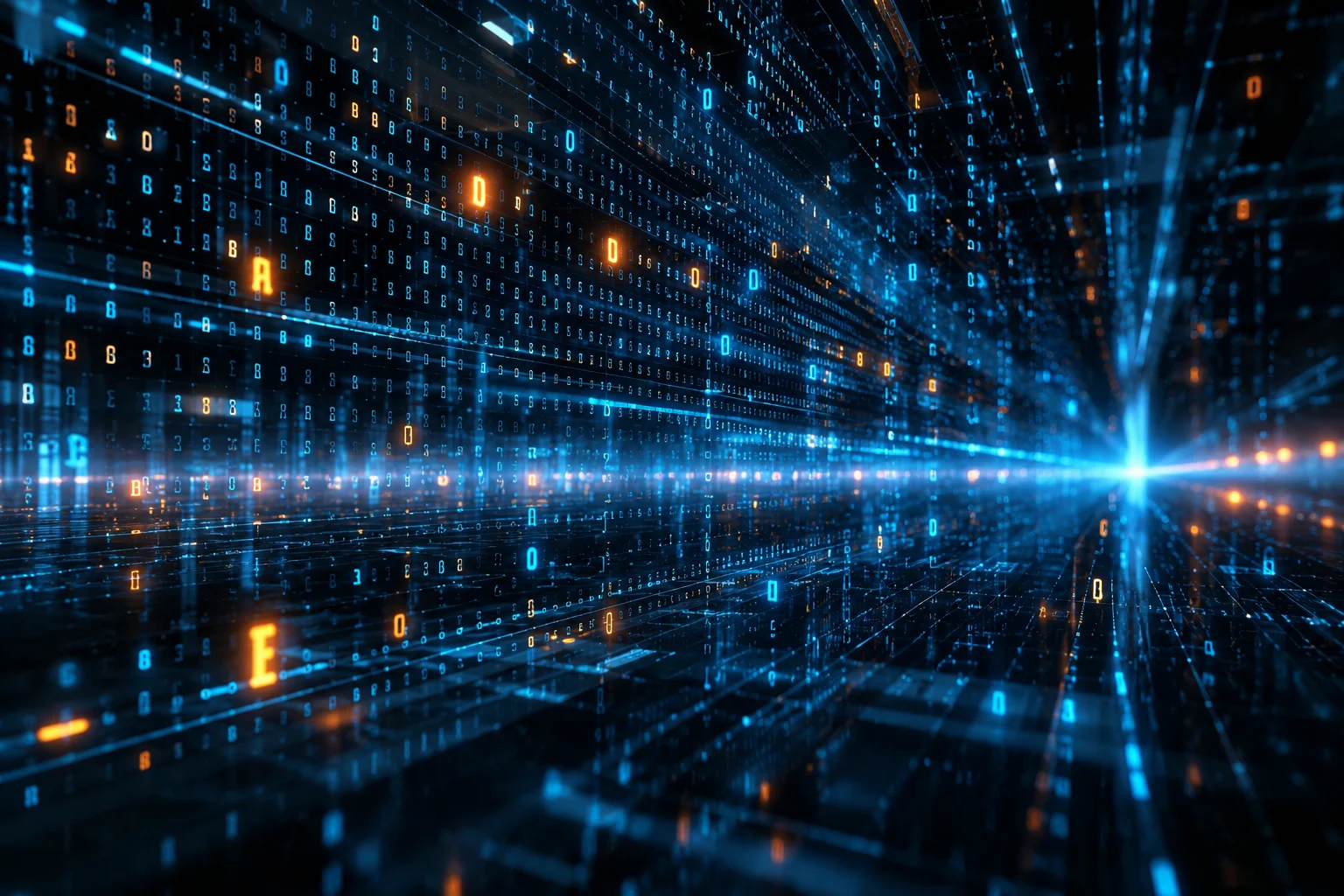 Hggbfe3fykc futuristic data stream visualization with binary code and digital network technology background