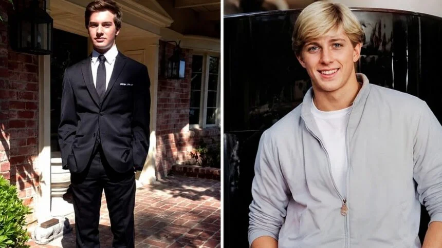 wil bakula is pictured side by side. The left wears a black suit and tie, standing confidently outdoors. The right sports casual attire, smiling warmly indoors.
