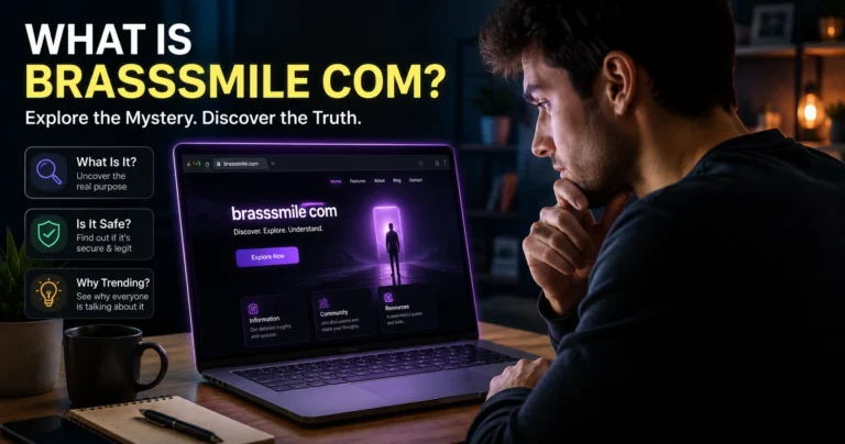 Person exploring brasssmile com on a laptop while reviewing its website features in a modern digital workspace