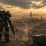 Fallout Season 2 release date artwork showing a lone survivor facing a ruined city in a dramatic post-apocalyptic wasteland.