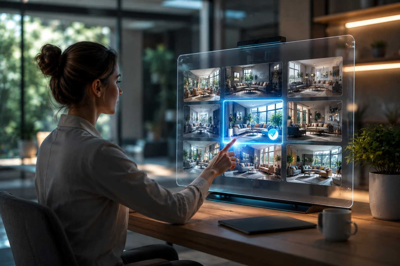 Oncepik digital system interface showing AI-powered selection process where a user chooses one optimized result from multiple visual options on a smart dashboard