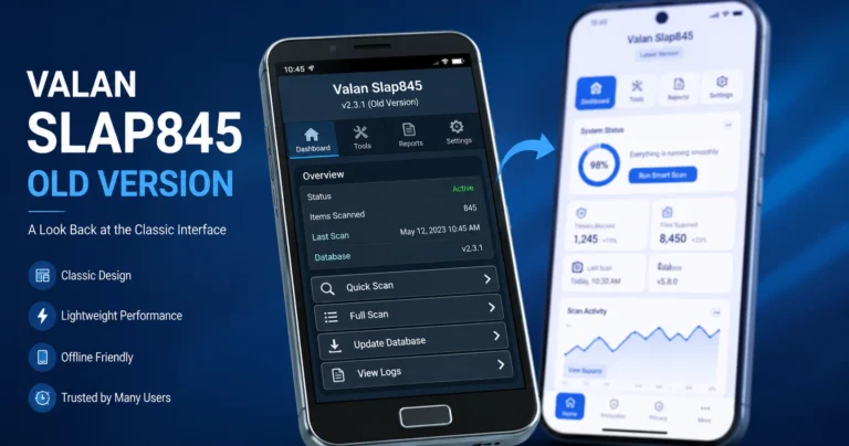 Smartphone displaying valan slap845 old version beside a modern app interface for visual feature comparison.